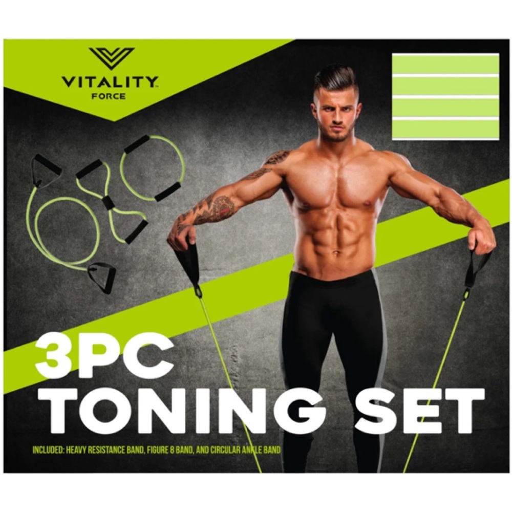VITALITY FORCE 3 Piece Toning Body Resistance Fitness Training Workout Band Set